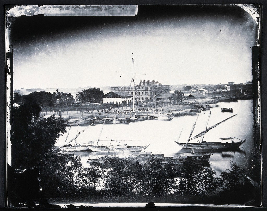 EU: View of building under construction on the waterfront, Saigon, Cochin China [Vietnam] (1867), Ho Chi Minh City, Vietnam, 1867