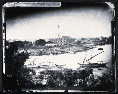 EU: View of building under construction on the waterfront, Saigon, Cochin China [Vietnam] (1867), Ho Chi Minh City, 1867