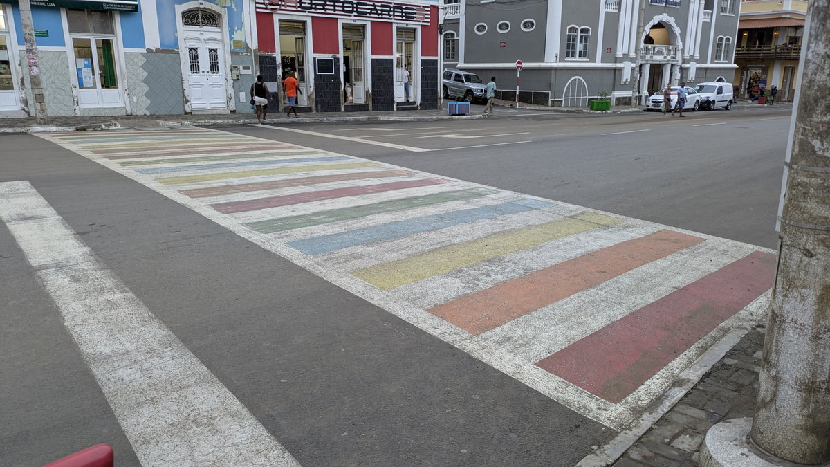 Rainbow pedestrian crossing in Mindelo, Cape Verde, Mindelo, Cape Verde, 2025