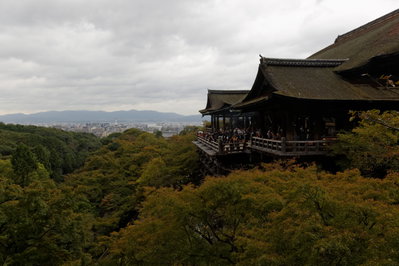 Veranda and main building, Kyoto Tower in the distance, Kyoto, 2013