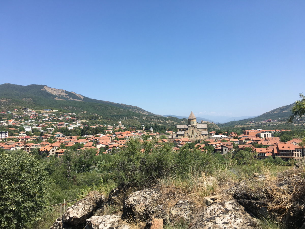 View of Mtskheta from Armaztsikhe-Bagineti open-air museum 03, Mtskheta, Georgia, 2021