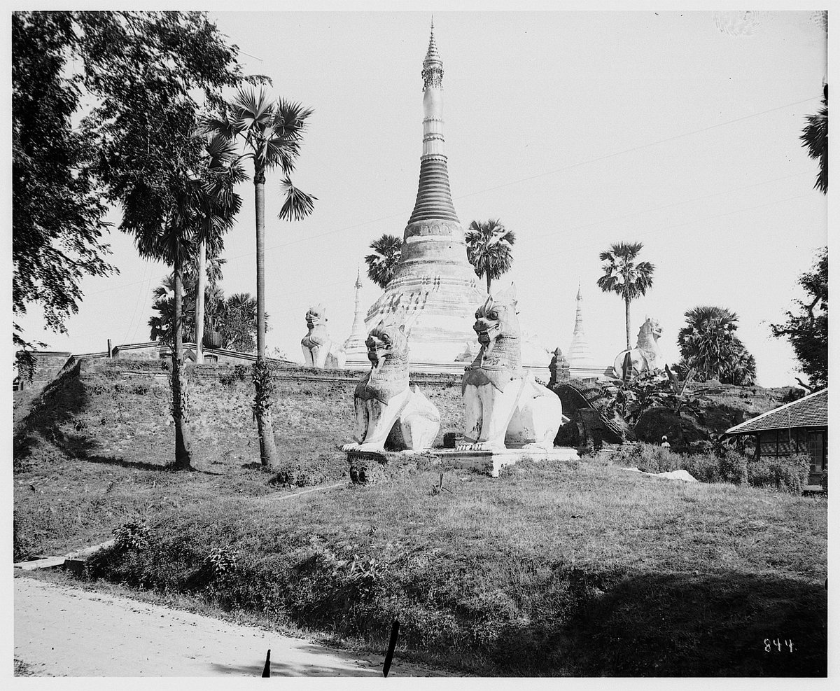 EU: Rangun, Birma. Löwenstatuen und Shwedagon-Pagode (1913), Yangon (Rangoon), Myanmar, 1913