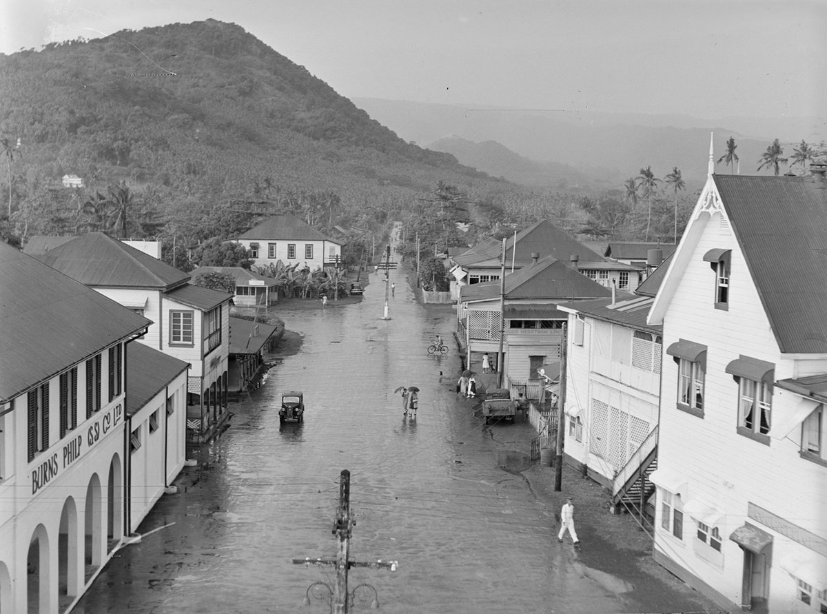 Vaea Street at Apia (Western Samoa) with Mount Vaea in Background (AM 78588-1), Apia, Samoa, 1940