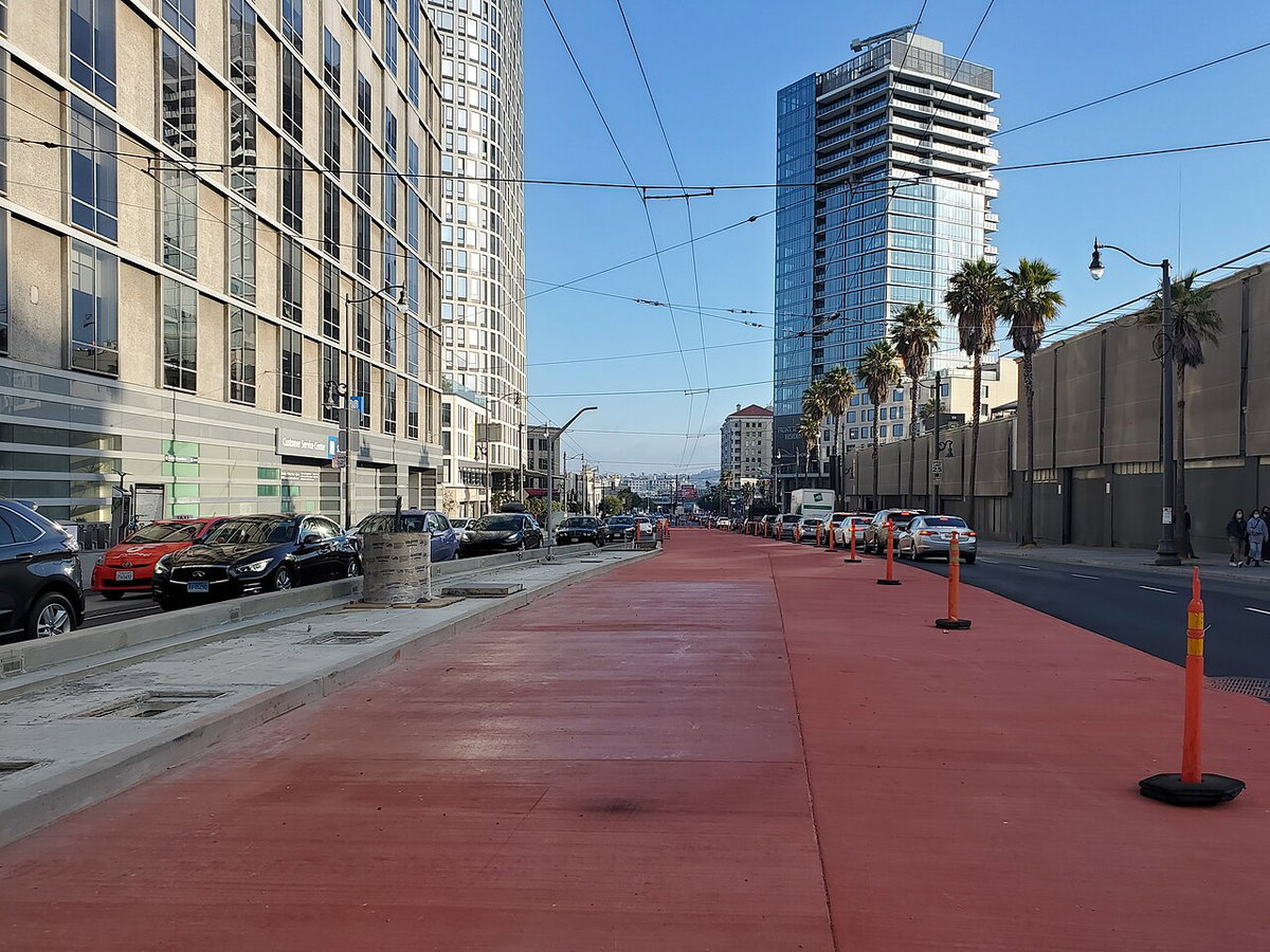 Northbound platform construction at Market Street, September, San Francisco, United States, 2021