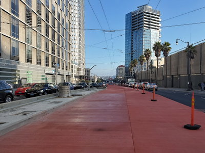Northbound platform construction at Market Street, September, San Francisco, 2021