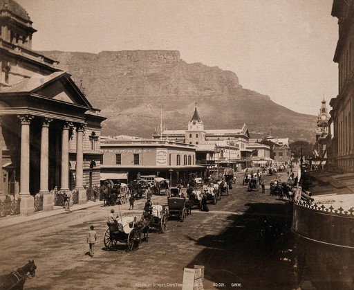 EU: Cape Town, South Africa: horses and carriages on Adderley Street, with Table Mountain in the background. Photograph by George Washington Wilson, (1896), Cape Town, South Africa, 1896