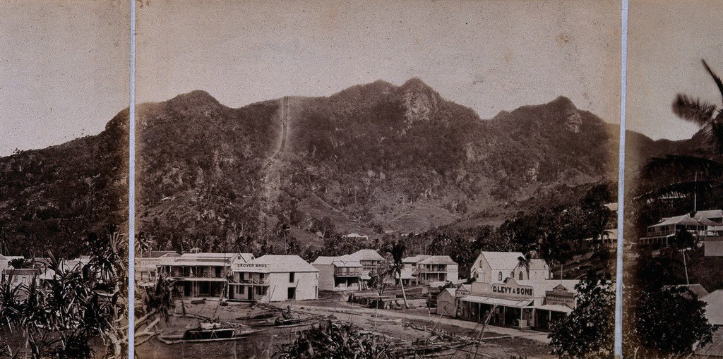 EU: Levuka, Fiji: panoramic view: section two. Photograph, ca. (1880), Levuka, Fiji, 1880