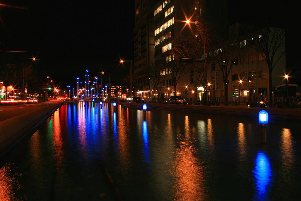 Oike Street in the night, Kyoto, Japan, 2010