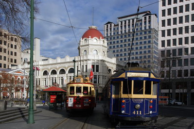 Trams Cathedral Square, Christchurch, 2008