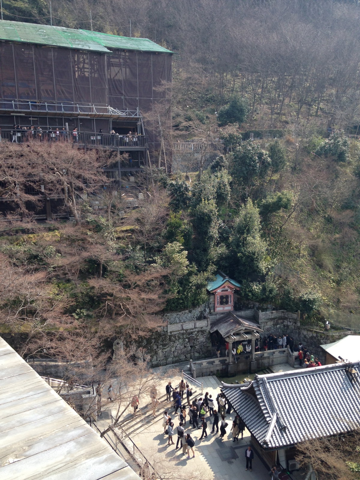 View of Otowa Waterfall and Okunoin from stage of Kiyomizudera Temple, Kyoto, Japan, 2014
