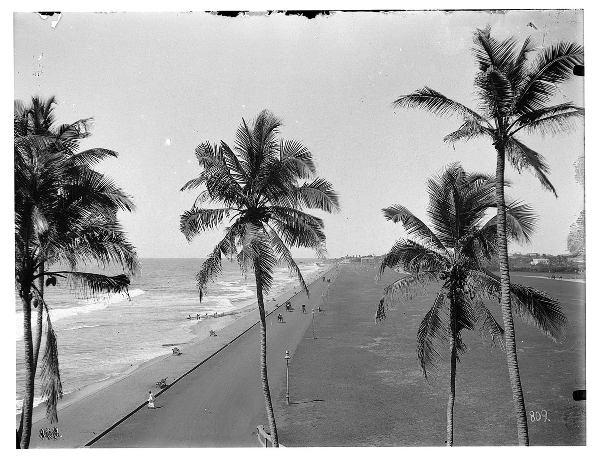 EU: Colombo (Sri Lanka). Beach and promenade view from Galle Face Hotel (1913), Colombo, Sri Lanka, 1913