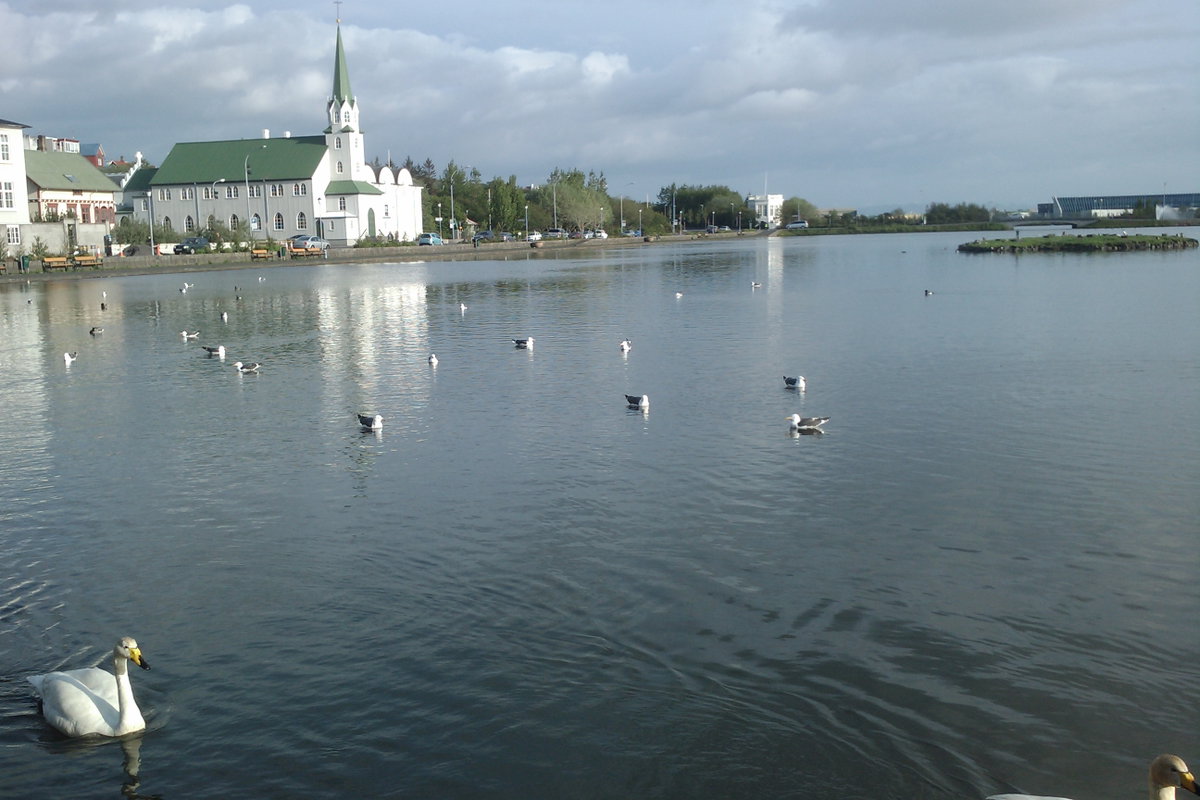 Fríkirkjan and Tjörnin lake, Reykjavik, Iceland, 2011