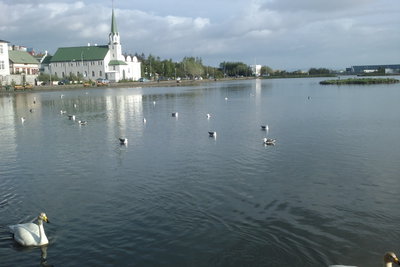 Fríkirkjan and Tjörnin lake, Reykjavik, 2011