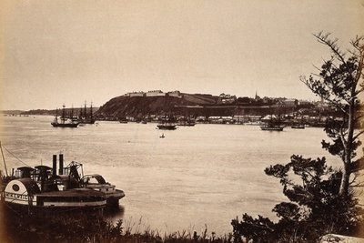 EU: Quebec, Canada: boats on the St. Lawrence River: view from Point Levi. Photograph, ca. (1880), Quebec City, 1880