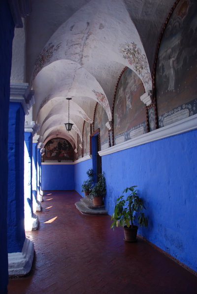 ARE - Blue corridor in Santa Catalina Monastery, Arequipa, Peru, Arequipa, 2013