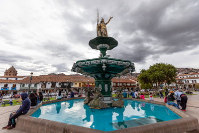 Pachacuti statue fountain, Cusco, 2022