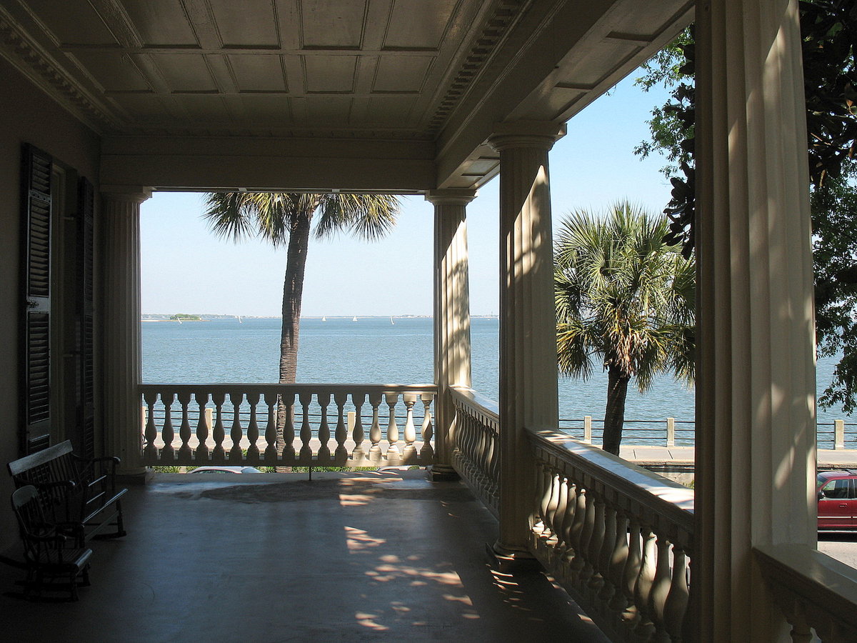 The Battery and Charleston harbor from the second floor piazza of the Edmondston-Alston House, Charleston, SC, Charleston, South Carolina, USA, 2007