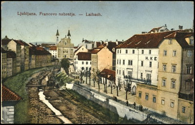 Ljubljana postcard - Ljubljanica Francovo nabrežje, Ljubljana, 1916