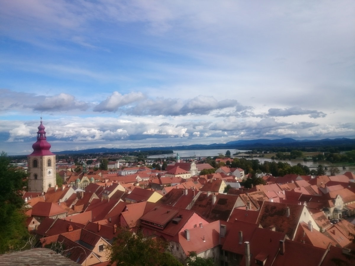 View of Ptuj's old town from the castle 01, Ptuj, Slovenia, 2020