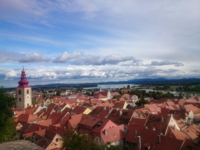 View of Ptuj's old town from the castle 01, Ptuj, 2020