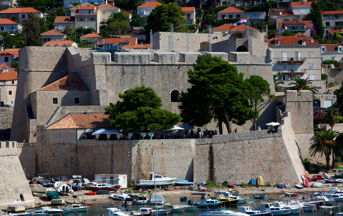View from the walls and across the harbor to fort Revelin, Dubrovnik, Croatia, 2011