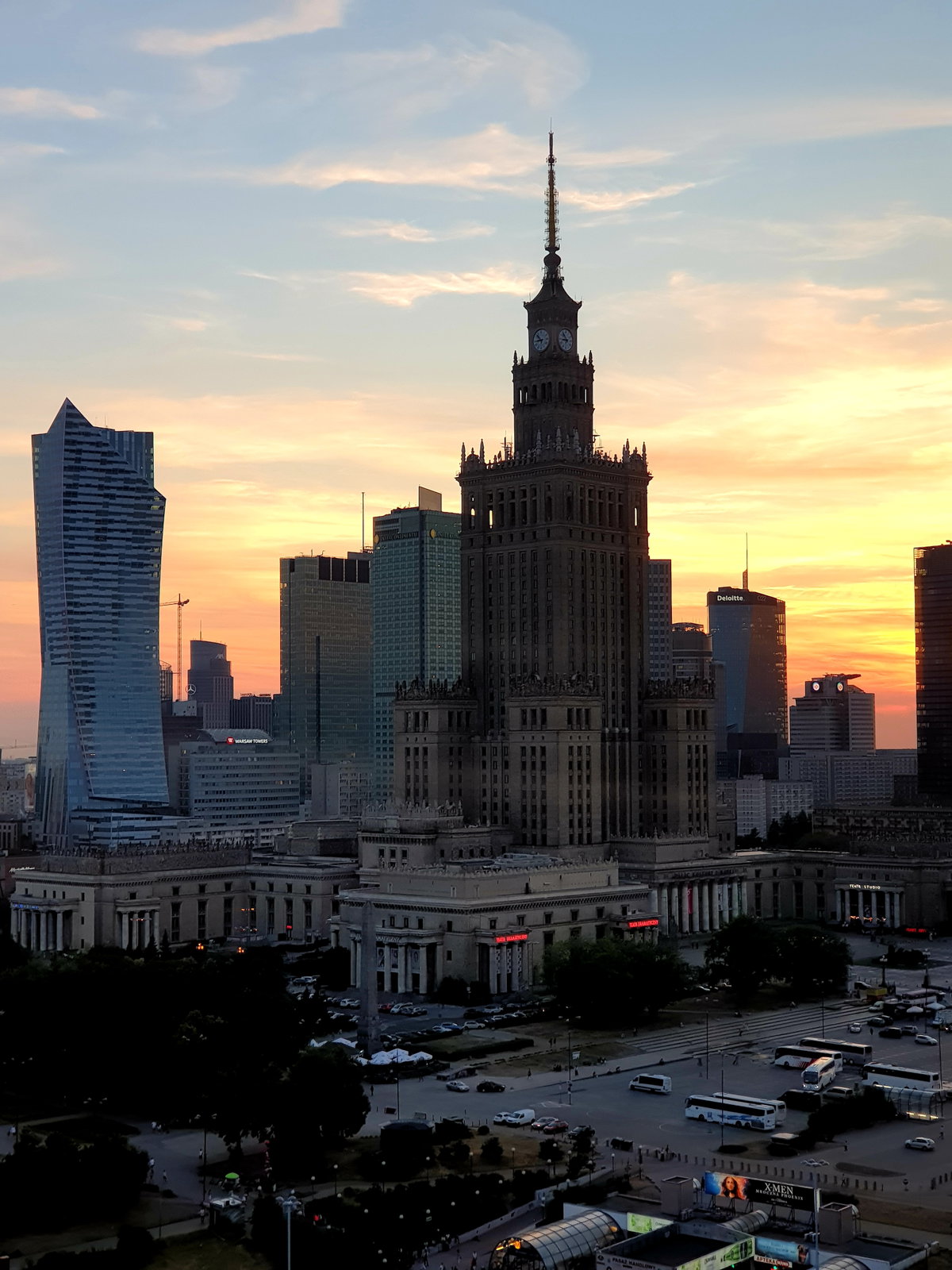 Palace of Culture and Science in Warsaw in the evening, June, Warsaw, Poland, 2019