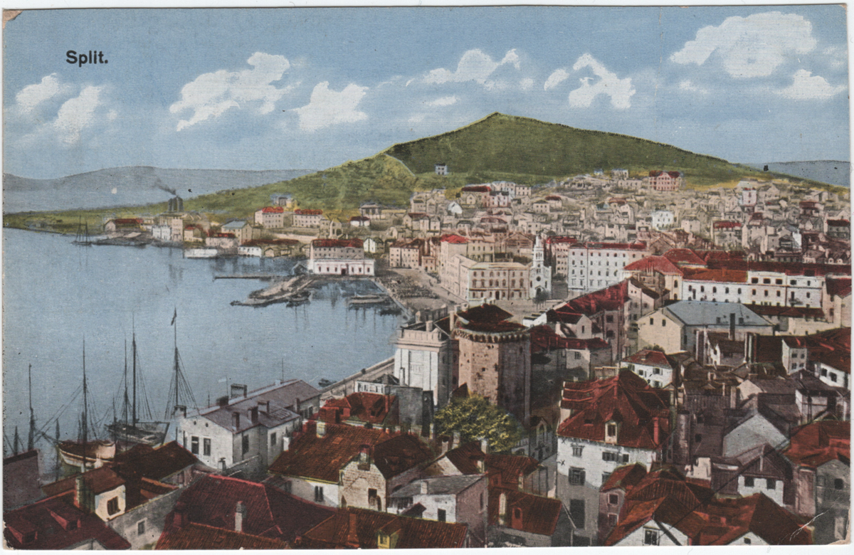 Split razglednica obojano, Split, Croatia, 1922