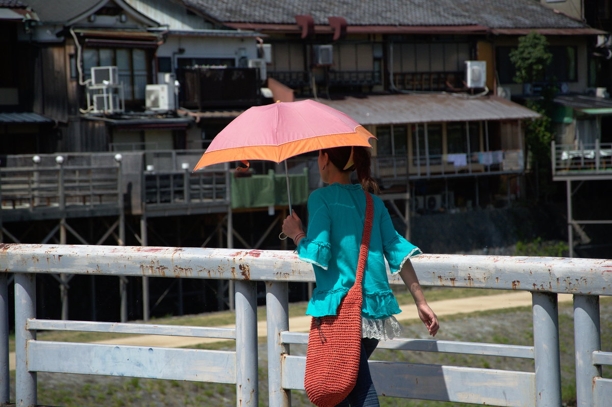 Umbrella Woman On A Bridge, Kyoto, Japan, 2017