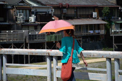 Umbrella Woman On A Bridge, Kyoto, 2017