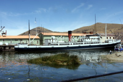 Puno Peru - old ship in harbor at Lake Titicaca, Puno, 2011