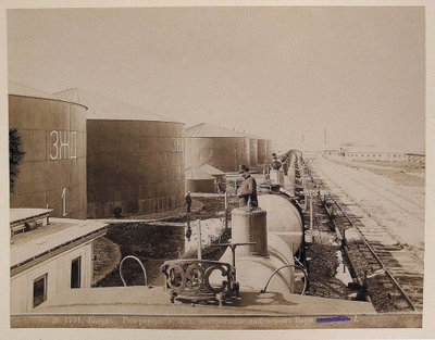 Batumi oil reservoirs and oil train, Batumi, 1885