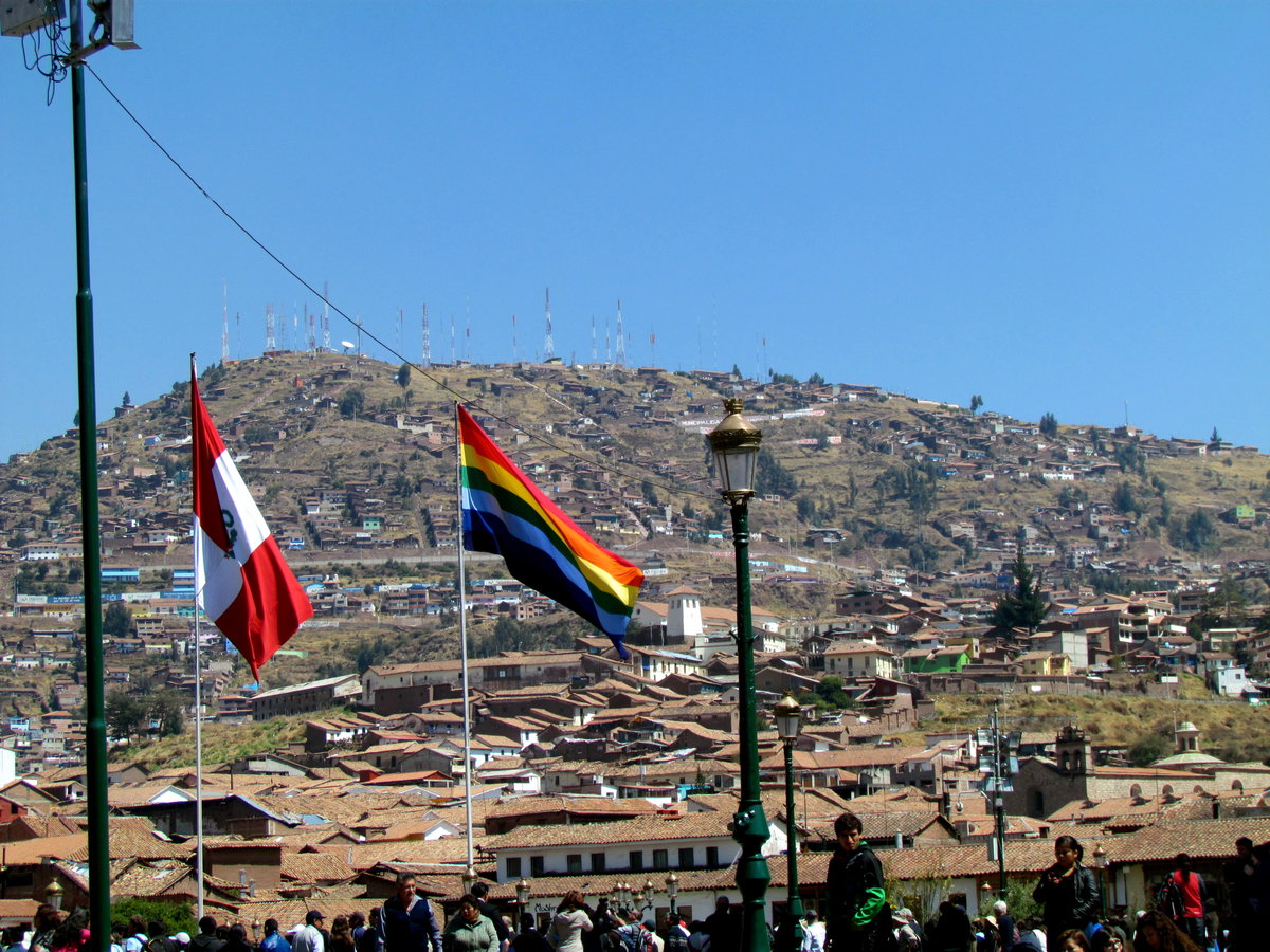 016 Flags over Cathedral Cusco Peru, Cusco, Peru, 2014