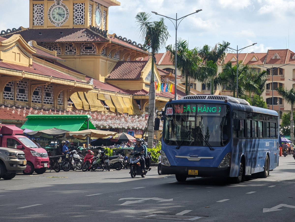 Bus 150 in front of Binh Tay market, Ho Chi Minh City, Vietnam, 2023