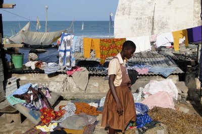 Laundry Hangs in Fishing Village - Outside Cape Coast Castle - Cape Coast - Ghana, Cape Coast, 2010