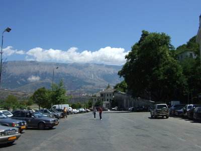 Gjirokastra - cabs and Lunxhëria mountain, Gjirokastër, 2011