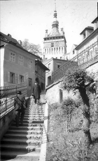 EU: Schässburg (Sighisoara): Treppe zum Stundturm, näher (1941), Sighișoara, 1941