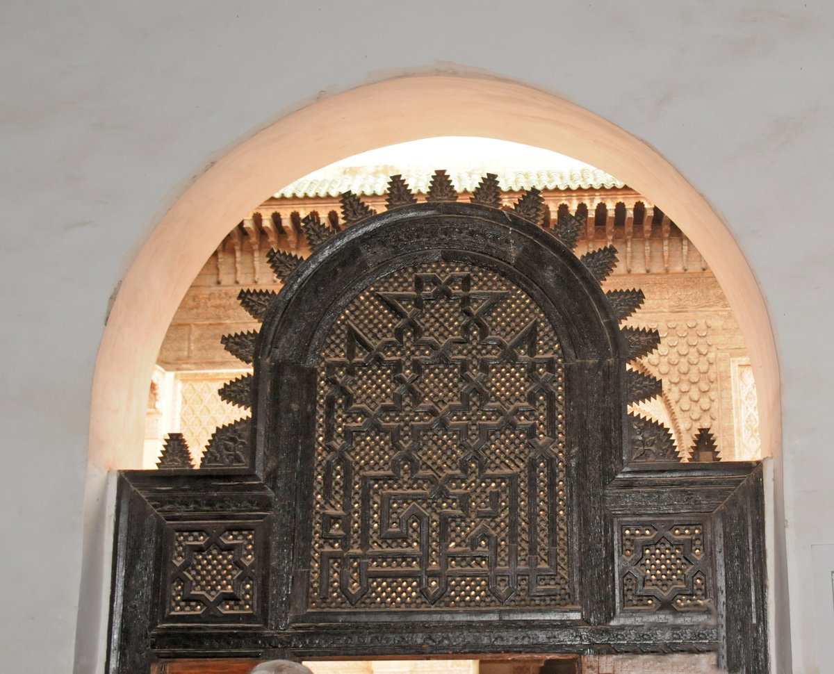 Doorway leading to main courtyard at the Ben Youssef Madrassa, Marrakech, Morocco, Marrakech, Morocco, 2012