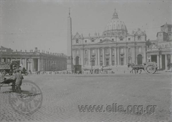 EU: Βατικανό, η Piazza San Pietro. Στο κέντρο αρχαίος αιγυπτιακός οβελίσκος και πίσω ο ναός του Αγίου Πέτρου. (1927), Vatican City, Vatican City, 1927