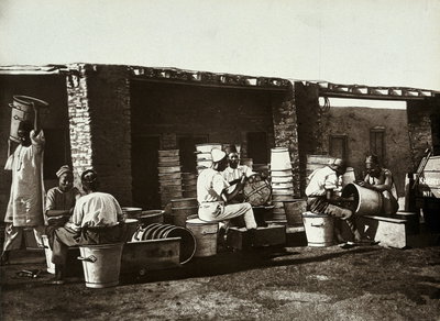 EU: The Khartoum Sanitary Service: Sudanese men repairing buckets, Khartoum, Sudan. Photograph, ca. (1911), Khartoum, 1911