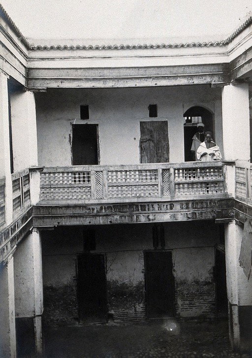 EU: The foudouk, before restoration, Fez, Morocco. Photograph, ca. (1922), Fez, Morocco, 1922