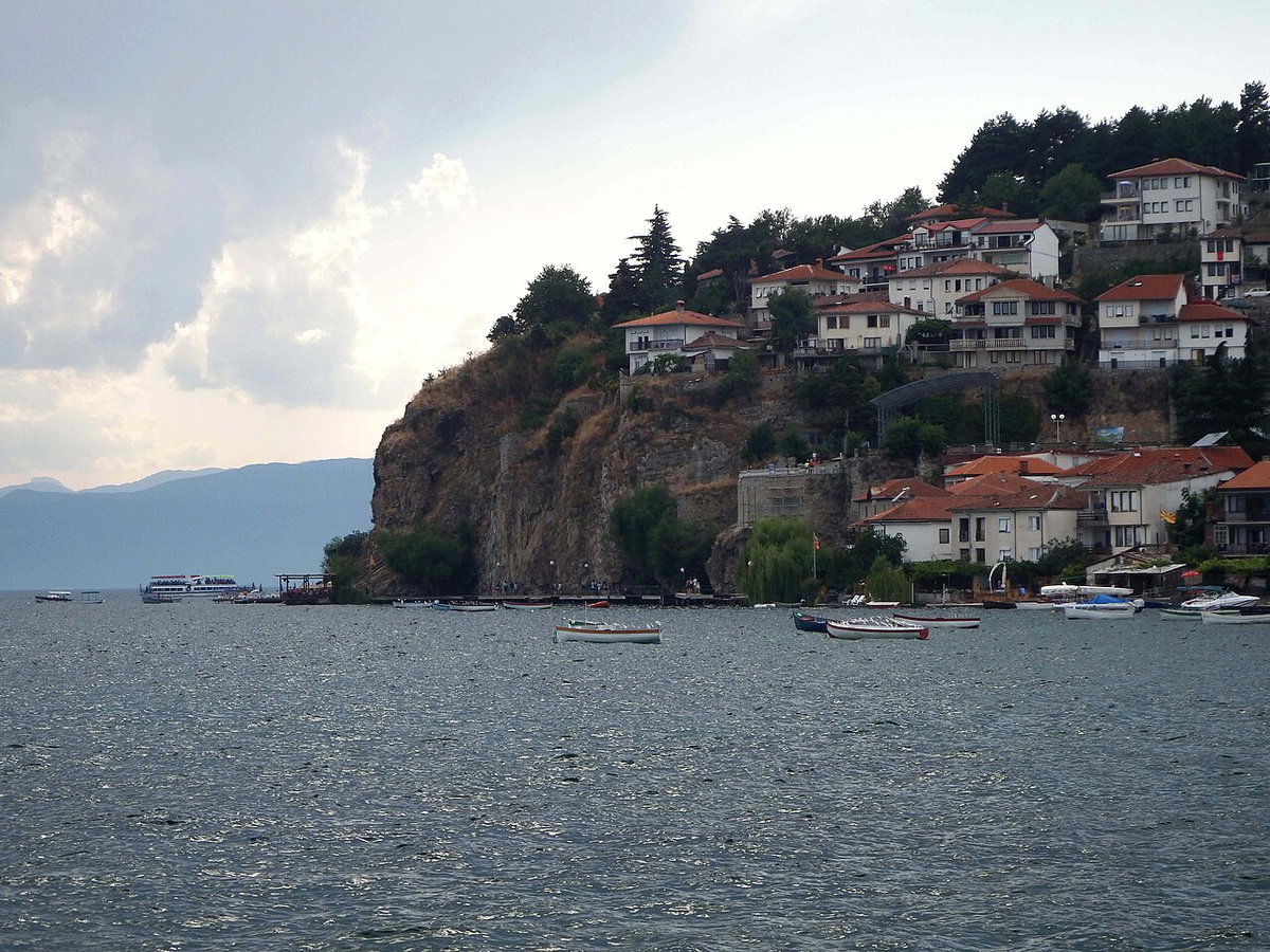 Old town of Ohrid seen from Lake Ohrid, Ohrid, North Macedonia, 2015