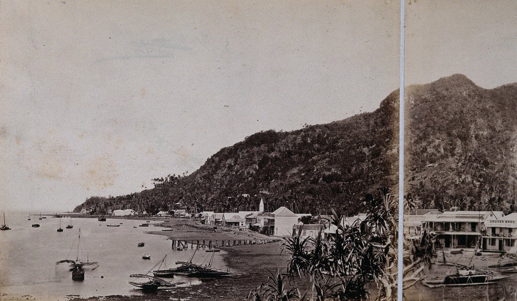 EU: Levuka, Fiji: panoramic view: section one. Photograph, ca. (1880), Levuka, Fiji, 1880
