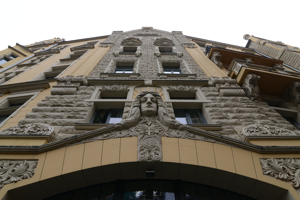 Façade of the Latvijas Neiburgs hotel, Riga, Latvia, 2014