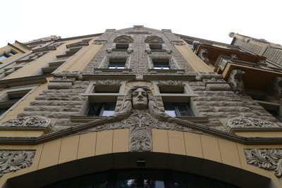 Façade of the Latvijas Neiburgs hotel, Riga, 2014