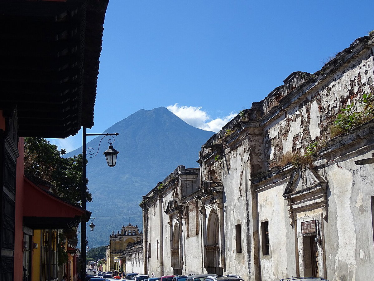 Street Scene with Volcano - Antigua Guatemala - Sacatepequez - Guatemala, Antigua Guatemala, Guatemala, 2014