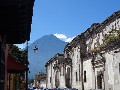 Street Scene with Volcano - Antigua Guatemala - Sacatepequez - Guatemala, Antigua Guatemala, 2014