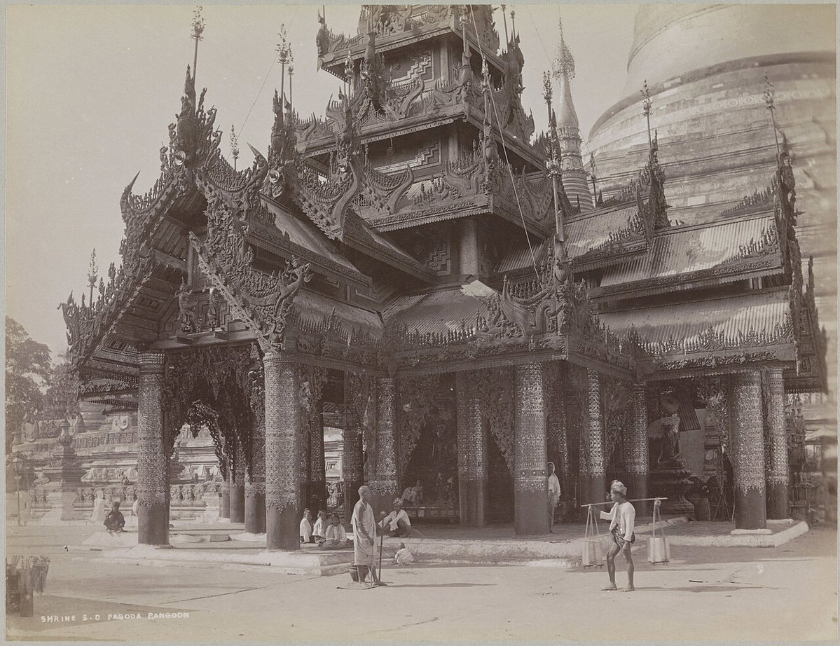 Shwedagon pagode, Rangoon Shrine S. D Pagoda Rangoon (titel op object), Yangon, Myanmar, 1895