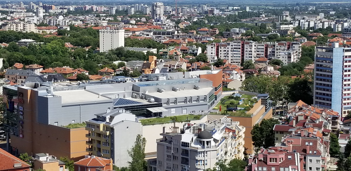 View from Bunardzhik to mall Markovo tepe 1, Plovdiv, Bulgaria, 2019