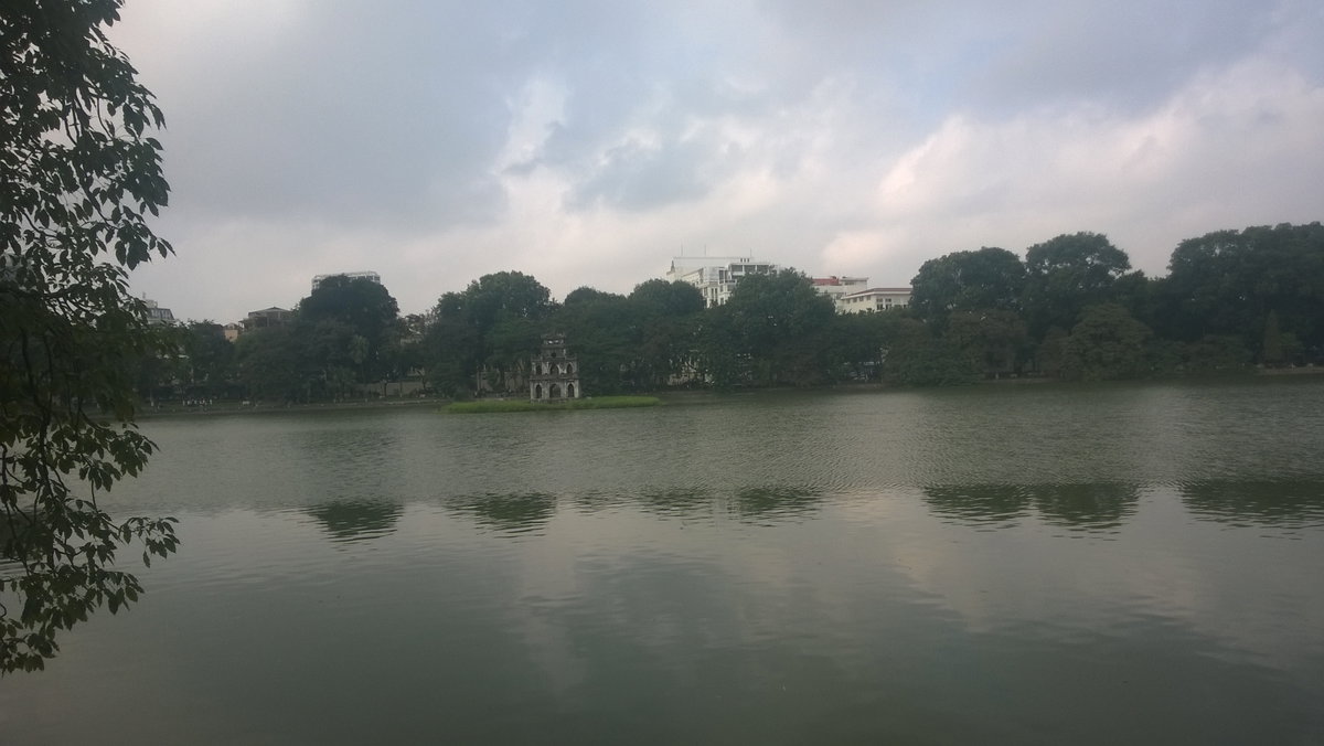 View of the tower in the middle of Ho Hoan Kiem, Hanoi, Vietnam, 2014
