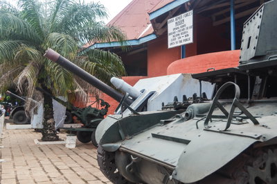 Ghana Armed Forces (GAF) Museum Entrance Exterior and Ghana Army Historic Armoured Fighting Vehicles (AFV) and Combat Vehicles, Kumasi, 2013